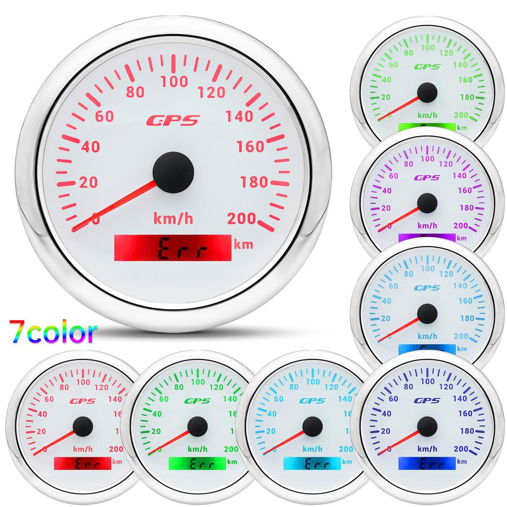 85MM GPS Speedometer Gauge 60/120/200KMH 7 Color Light with GPS Antenna Waterproof Motorcycle Boat Car Truck Speed Gauge Meter