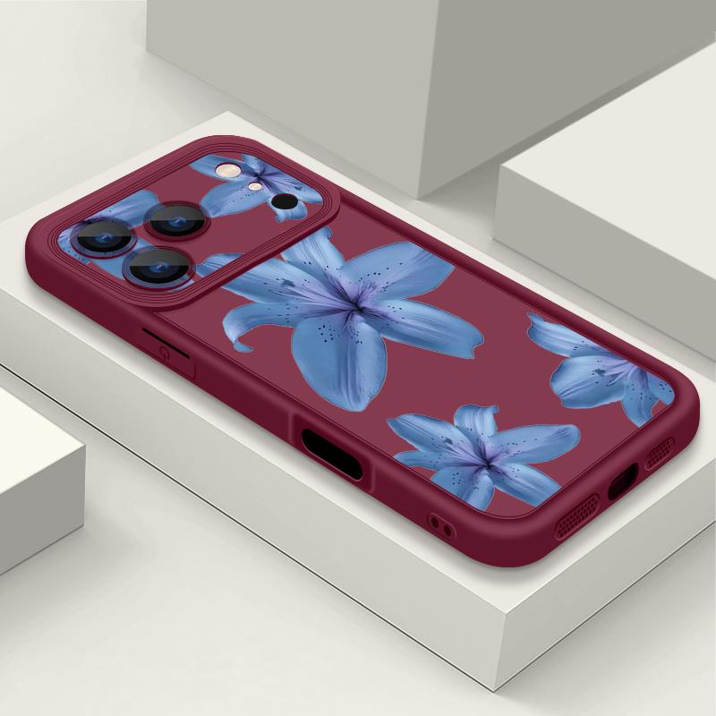 

Мягкий ТПУ чехол для телефона с принтом синих цветов для iPhone Air 16e 17 16 15 14 Pro Max 13 12 Pro 15 16 14 Plus, противоударная силиконовая накладка iPhone 12 Pro Max вино красного