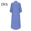 Buttoned Women Dress Summer SIngle-breasted Half Sleeves Turn-down Collar Loose Lady Daily Solid Color Buttons Commute Wear Midi Shirt