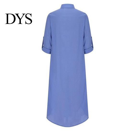 Buttoned Women Dress Summer SIngle-breasted Half Sleeves Turn-down Collar Loose Lady Daily Solid Color Buttons Commute Wear Midi Shirt