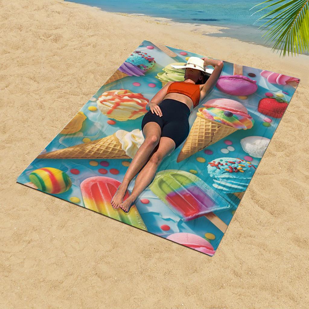 1Pc Macaron Rainbow Ice Cream Beach Towel Cute Girl Heart Beach Holiday Large Size Beach Blanket For Summer Fun