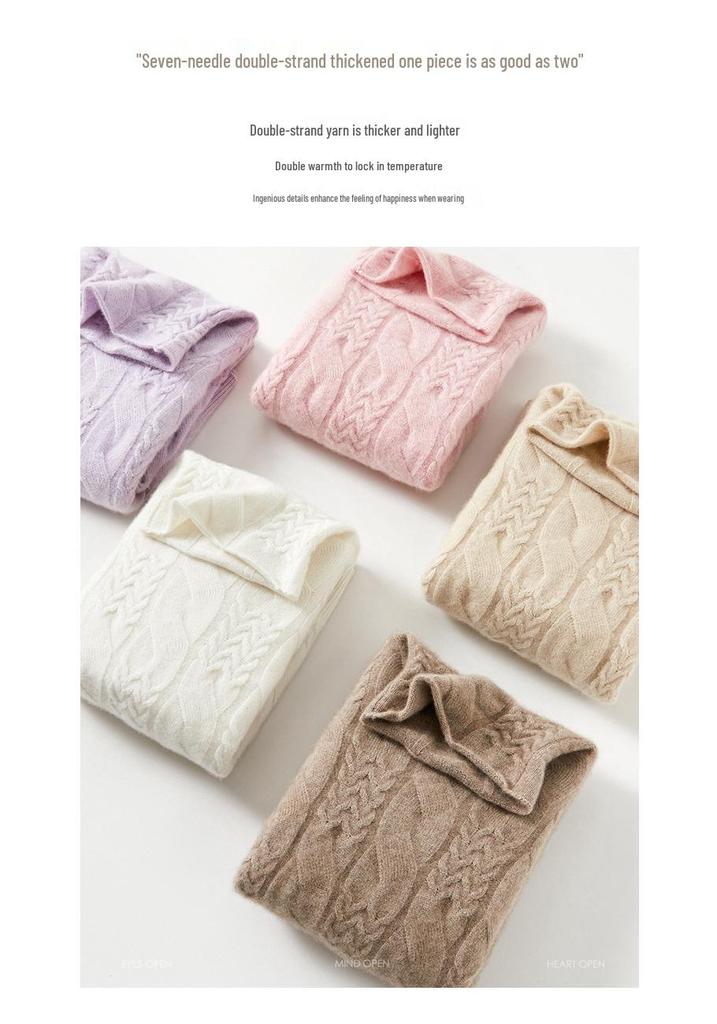 Women's High Neck Cable Knit Cashmere Sweater - Cozy, Loose Pullover for Autumn & Winter