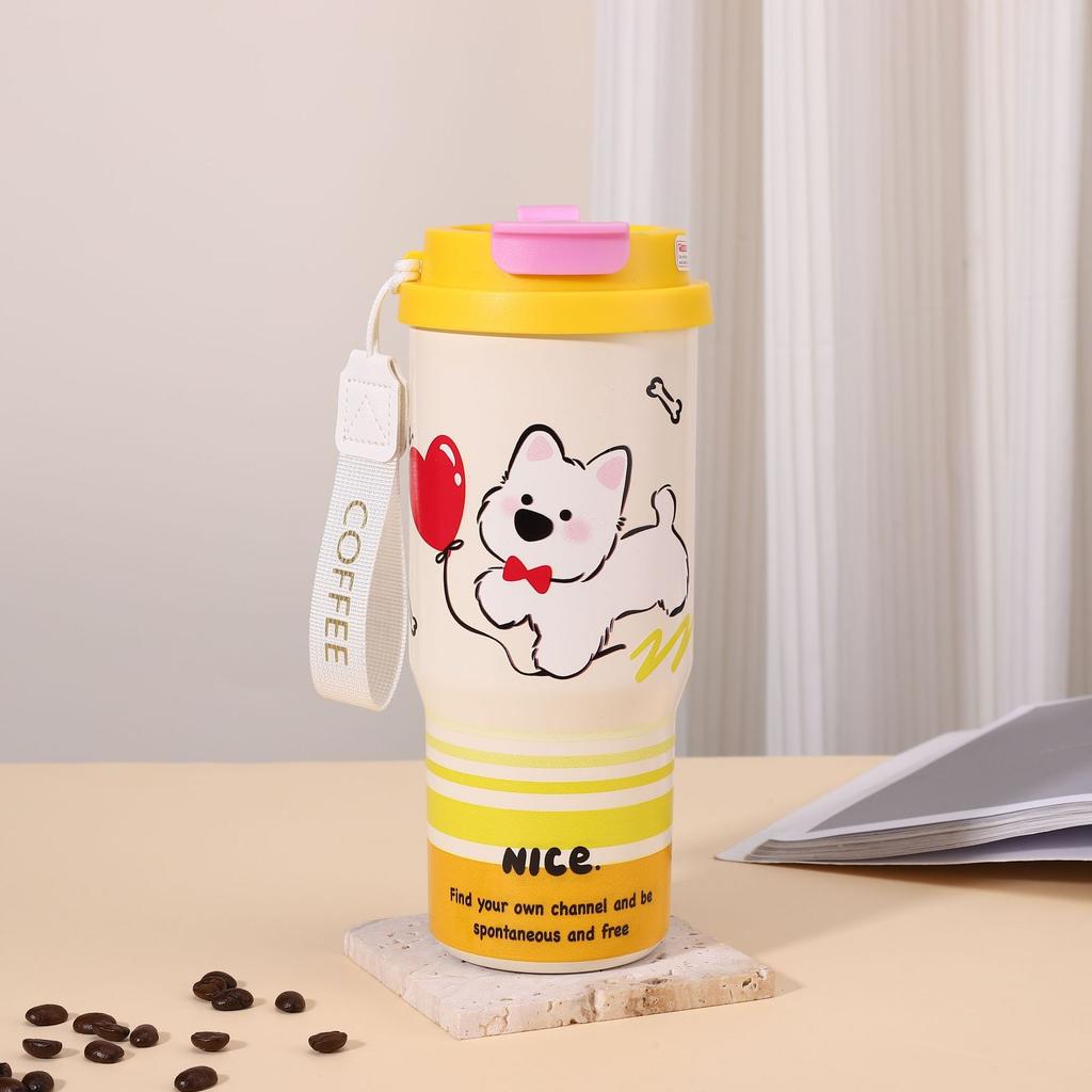 High Value 316 Stainless Steel Thermos Cup Outdoor Portable With Rope Coffee Cup Cute Cartoon Double Drink Car Cup