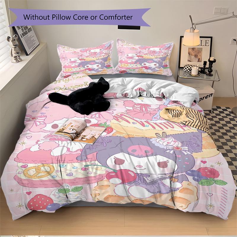 3pcs Dessert Adventure My Sweet Kuromi Pattern Bedding Set, 1* Cover + 2*Pillowcases, Printed Bedding Set, Soft and Comfortable.S017