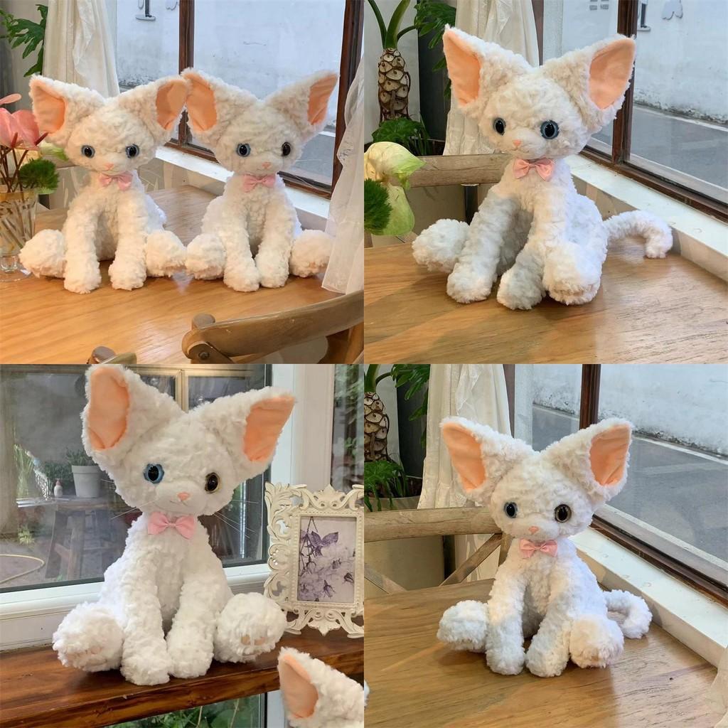 Adorable 40cm Devon Rex Cat Plush Toy Soft White Cat Stuffed Animal Gift For Kids