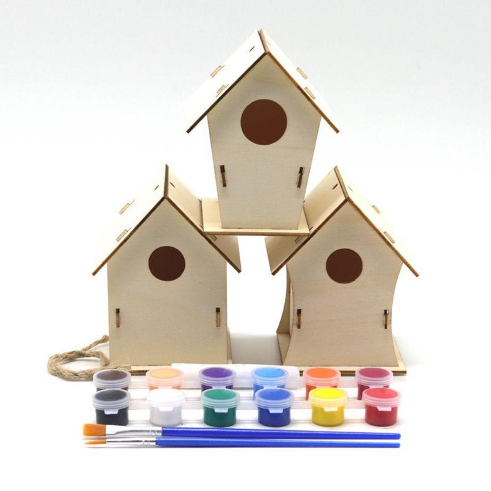 Wooden Bird Nest Hous DIY Hummingbird Cages Easy To Assemble Hanging Birdhouse  Outdoor
