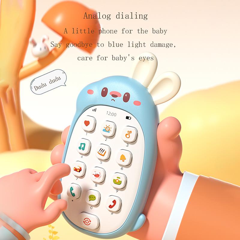Children's rabbit toy mobile phone baby chewing puzzle non-toxic odorless multi-functional music mobile phone no battery