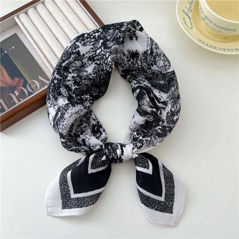 Cotton Linen Print Square Scarves Neckerchief Kerchief Headscarf Women Decorative Scarf Bandanas Headband 65cm Neck Wraps Shawls