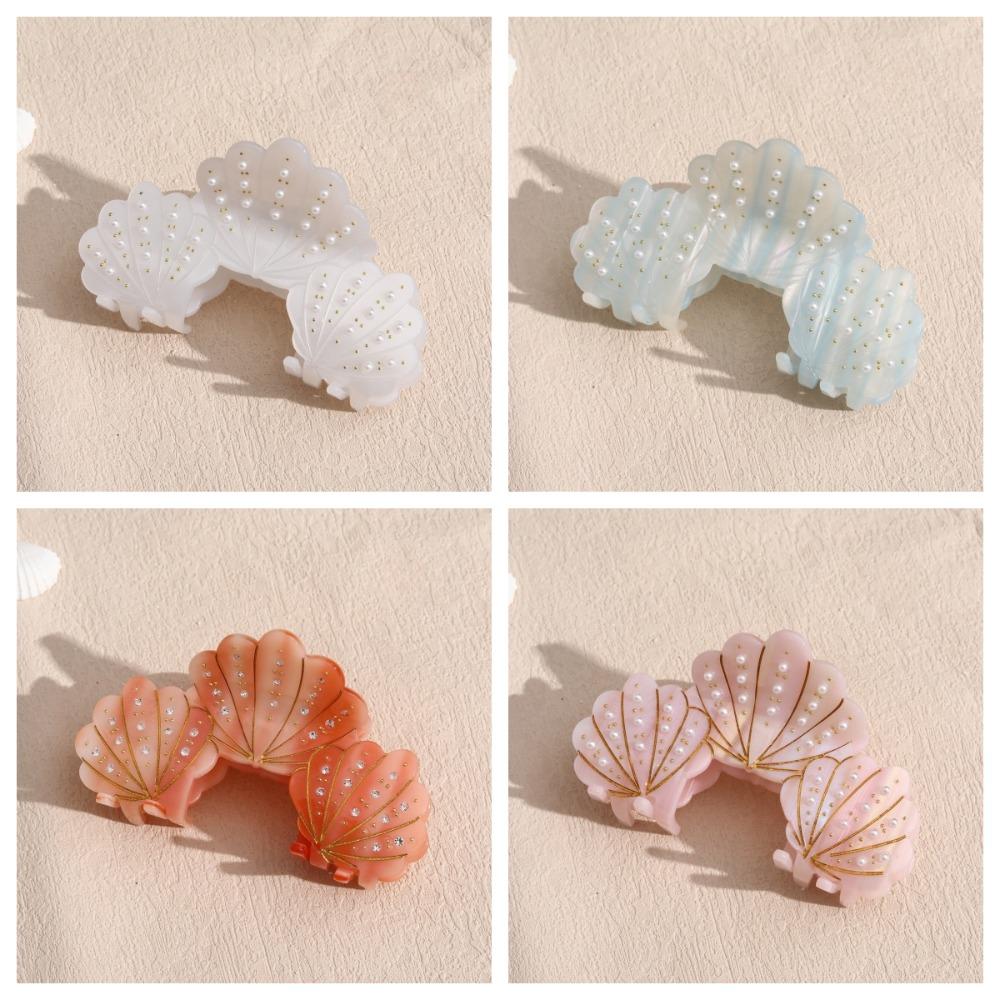 Vintage Acetate Shell Hair Claw Acetic Acid Pearl Rhinestone Crab Clip Shell Hair Clip  Holiday