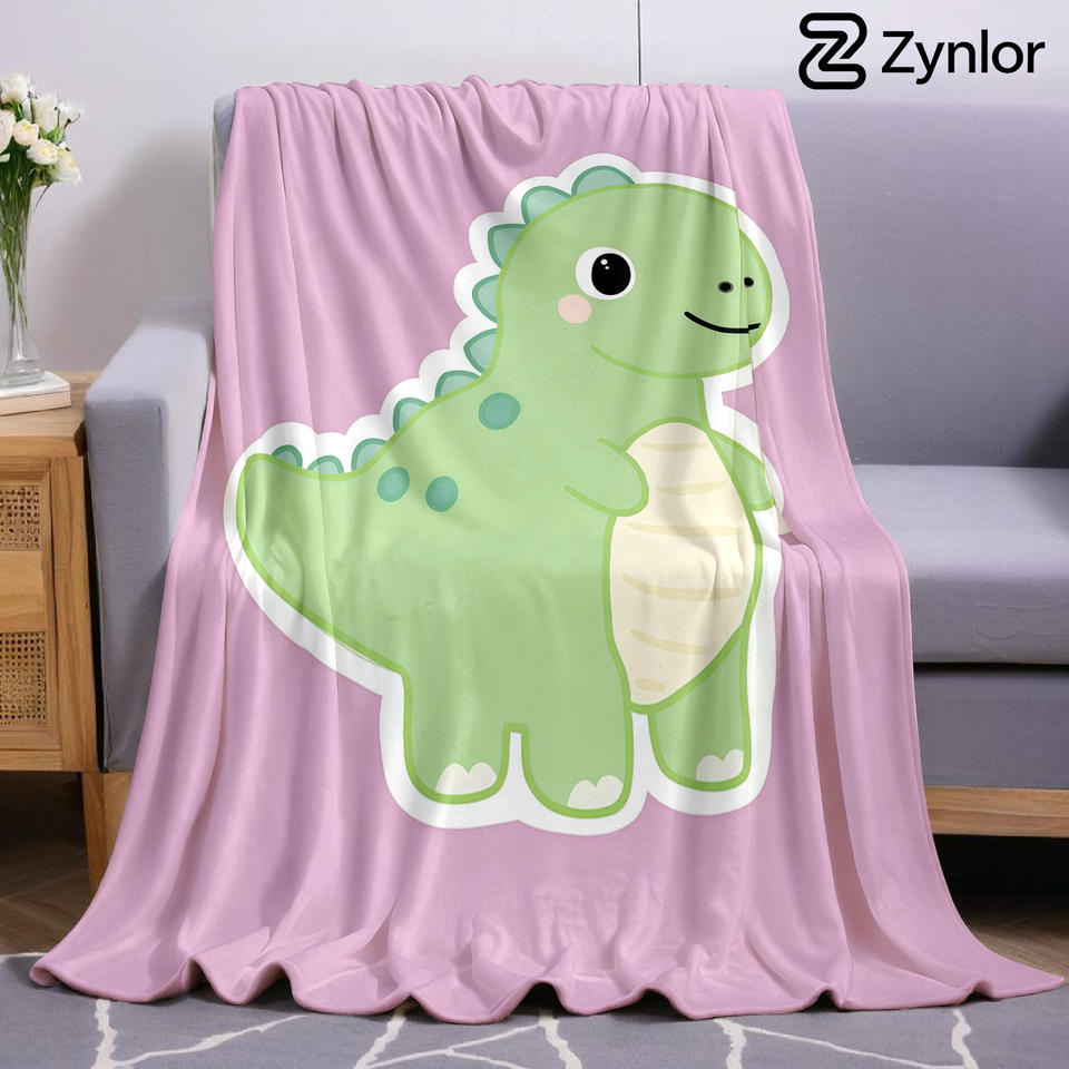 Green Dinosaur Sticker Cartoon Anime Print Flannel Blanket Soft Warm Throw for Kids Bedroom Sofa Bed Christmas Office Car