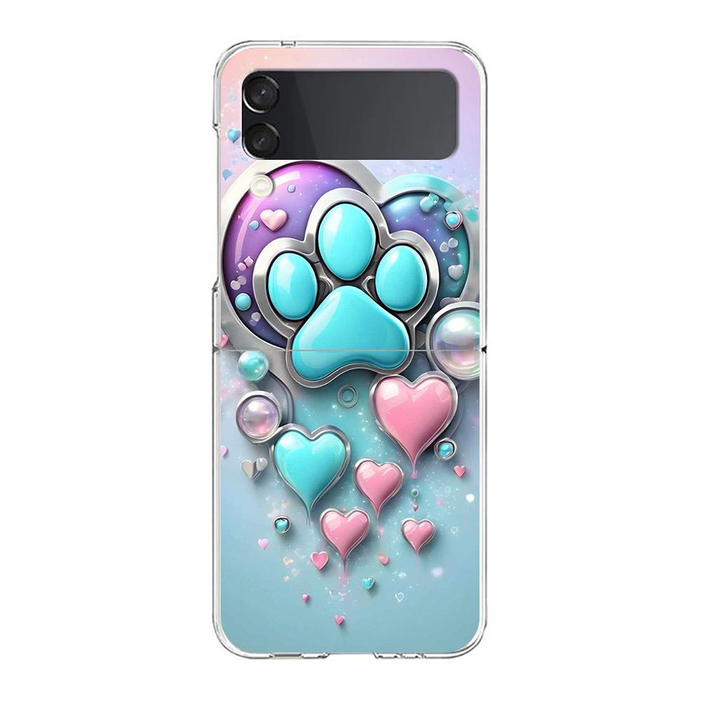 Phone Cover For Samsung Galaxy Z Flip 7 6 5 4 Case Transparent For Samsung Z Flip 3 Hard PC Foldable Dog Paw Print Aesthetics