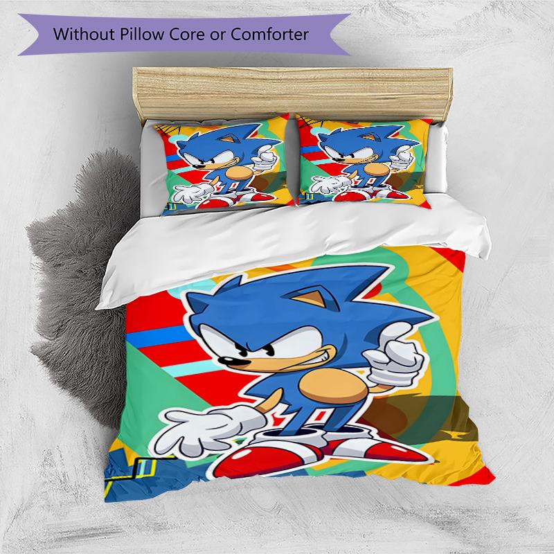 3pcs Sonic1 Design Cover Set - HD Printed Bedding with 1 Cover and 2 Pillowcases - Perfect for Home and Dorm Decor