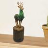 Resin Deer Figurine Standing Reindeer On Tree Stump Statue Tabletop Reindeer Ornament for Home
