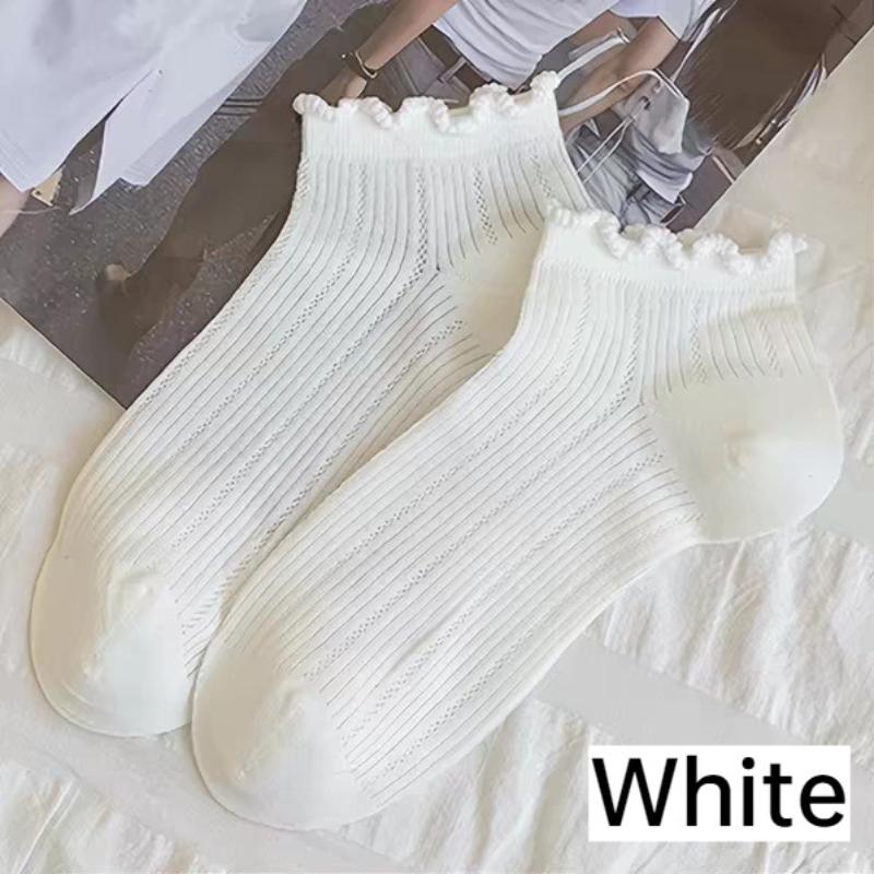 5pcs New Summer thin women's socks simple breathable comfortable short tube lace socks spring summer solid color mesh socks