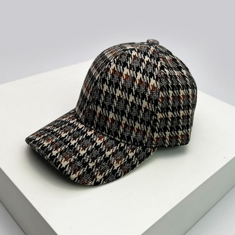 Herbst und Winter Neue Herren Damen Warmer Wollstoff Streifen Karomuster Baseballkappen Vielseitige Mode Britischer Stil Retro Hahnentrittmuster