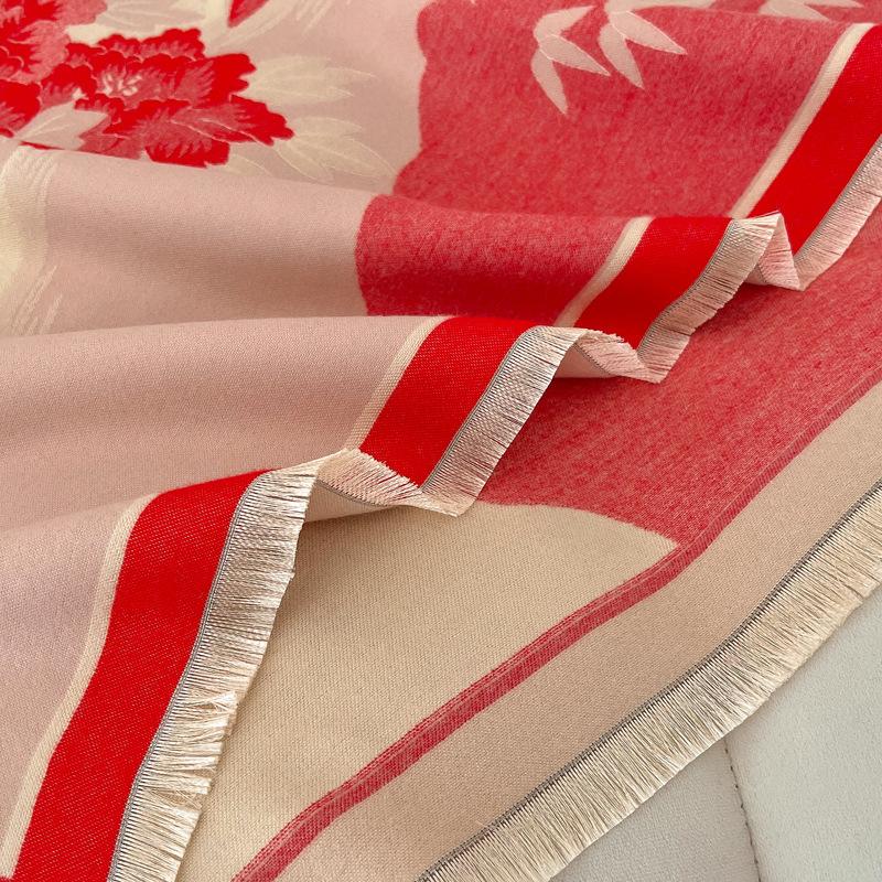 Luksusmerke Cashmere Kvinner Blomstret Skjerf Vinter Varmt Sjal og Wrap Bandana Pashmina Kvinne Foulard Firkantet Tykk Teppe Poncho
