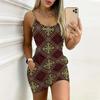 Abito estivo nuovo, bodycon senza maniche con stampa a motivi retrò e tasche, sexy, aderente, elegante, da festa