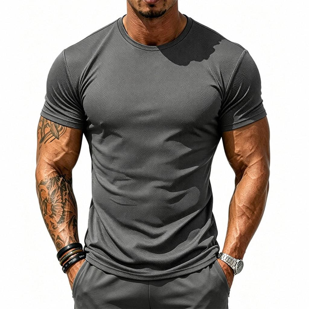 Men's Mesh Sports Short-sleeved Round-neck Fitted T-shirt