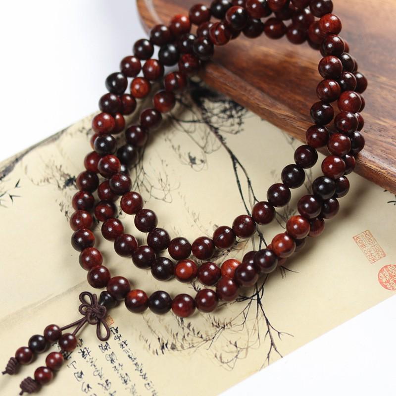 Buddhist Prayer Bracelet - 108 Beads, Multi-strand Sandalwood, Black Rosewood, Wenwan Style