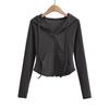 Felpe con cappuccio corte moda autunnale da donna felpa con cappuccio full zip felpe moda coreana con cappuccio carino manica lunga crop top sexy slim