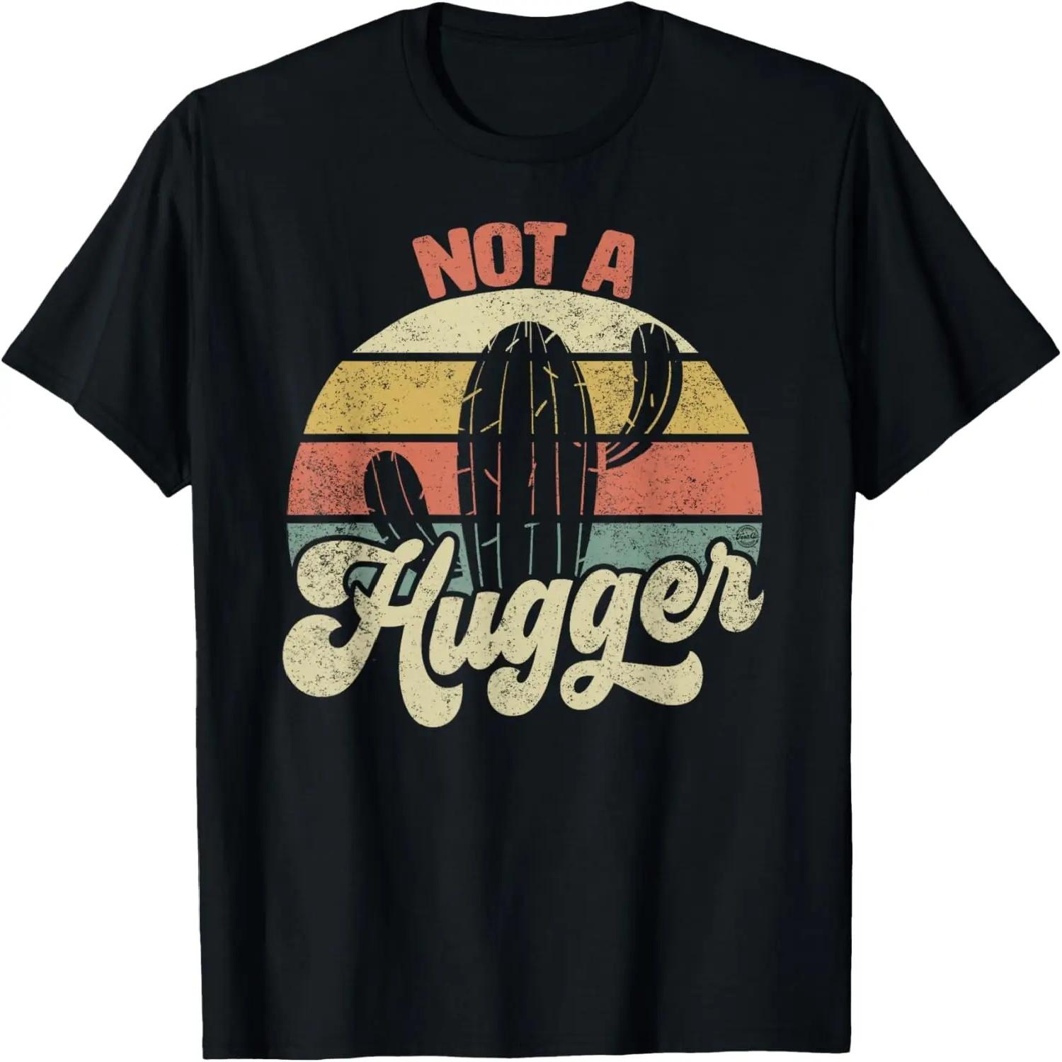 Not A Hugger Funny Vintage Sarcastic Cactus Retro Graphic T-Shirt S чёрный