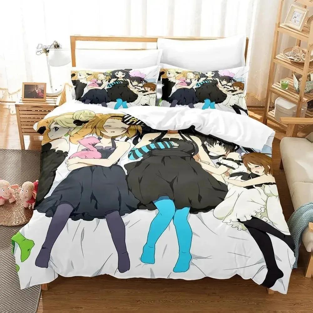 Kawaii K-ON! Bettwäsche-Set Einzelbett Twin Full Queen King Size Bettset Erwachsener Kind Schlafzimmer Bettbezug-Sets 3D-Druck Anime Bettlaken-Set