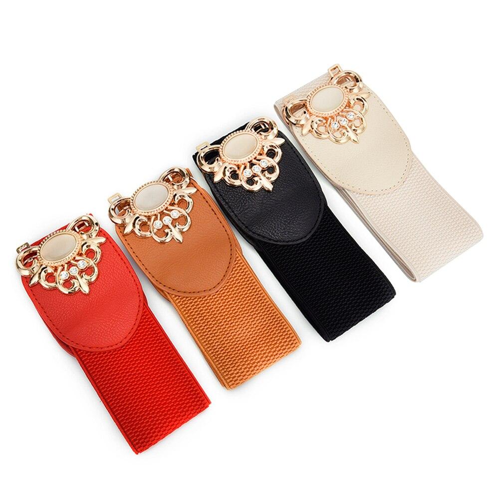 La modă pentru femei, cu imitație de piatră prețioasă de aur, Închidere elastică în talie, cu cataramă cu cârlig dublu, centură lată asociată cu fustă