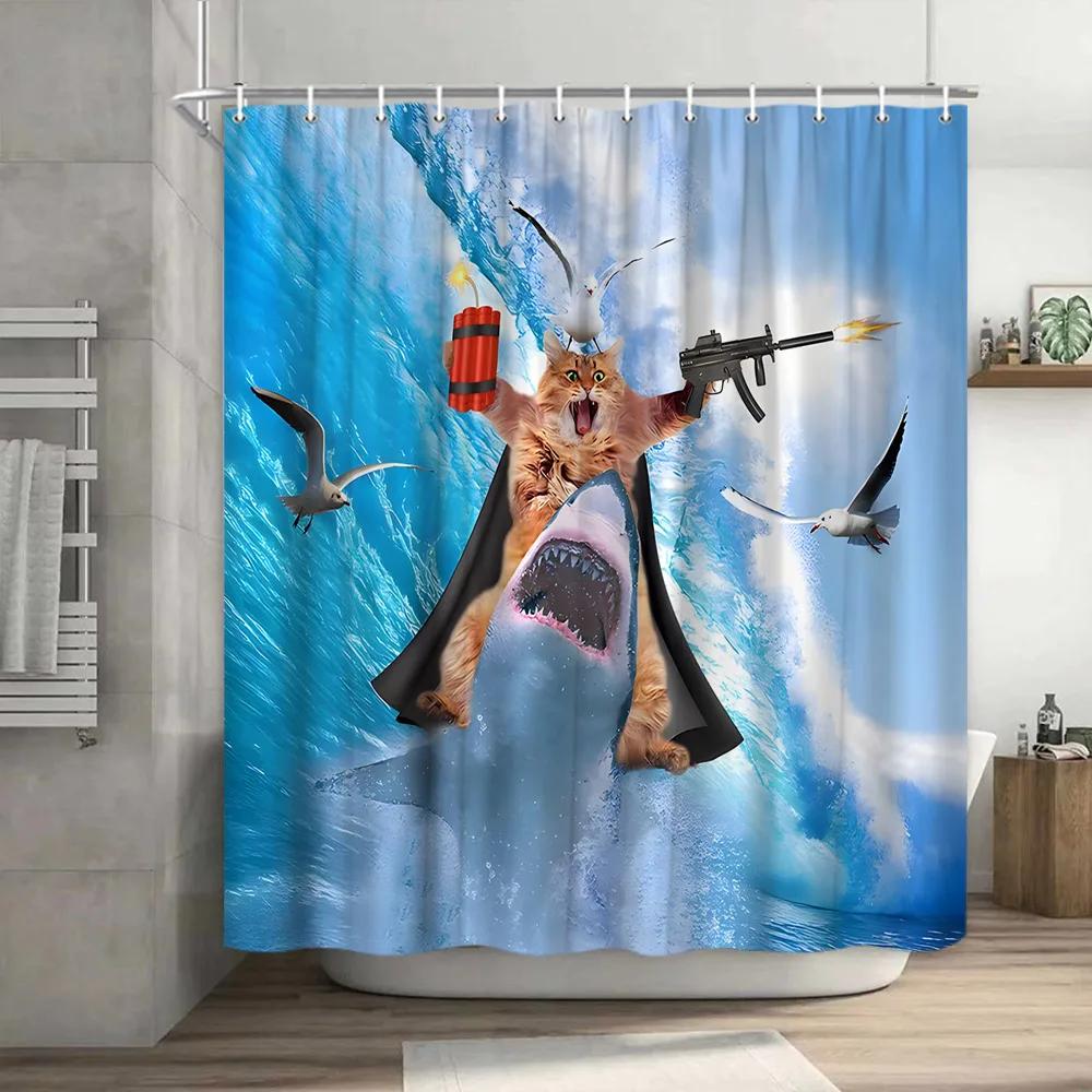 Cartoon Animal Shower Curtains Funny Bathe Dinosaur Cute Black Pet Cat Flower Plant Leaves Kids Bathroom Decor Cloth Curtains