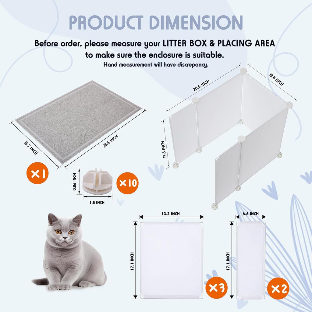 MEEXPAWS Cat Litter Box Enclosure Splash Guard L Size cm x Cat Guard Pet Guard Fence Includes Cat Litter Mat Easy to Clean & Approx. 68.58 50.8 cm.