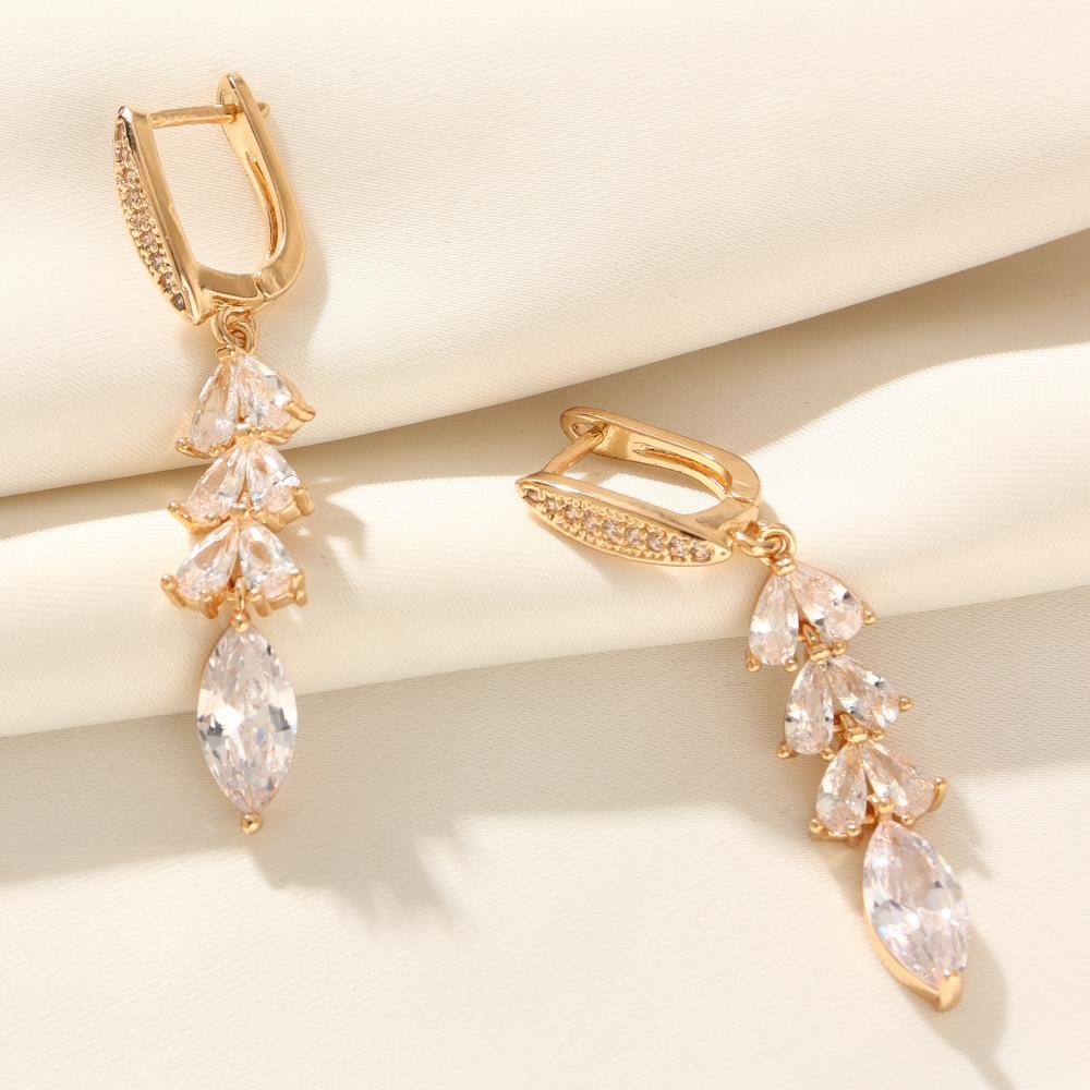 Long Sparkling Zirconia Dangle Earrings with Marquise Cut Fashion Jewelry Gift