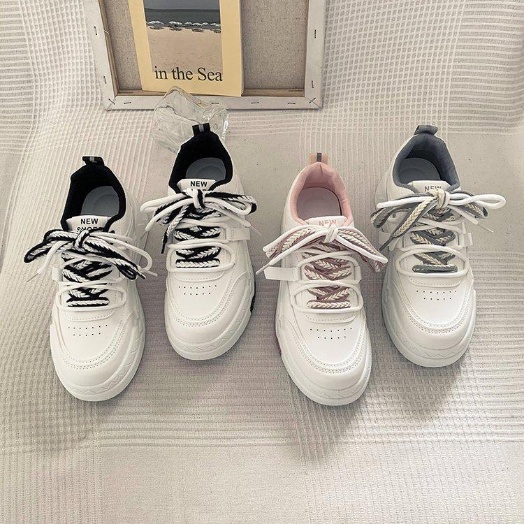 Stil Hong Kong, fund gros, vârf rotund, pantofi albi pentru femei, primăvară și toamnă, cu simț înalt, noua nișă, pantofi sport casual pentru skateboard