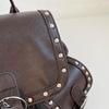 Studded Leather Backpack Women's Fashionable Vintage Style Bag with Adjustable Straps and Multiple Pockets