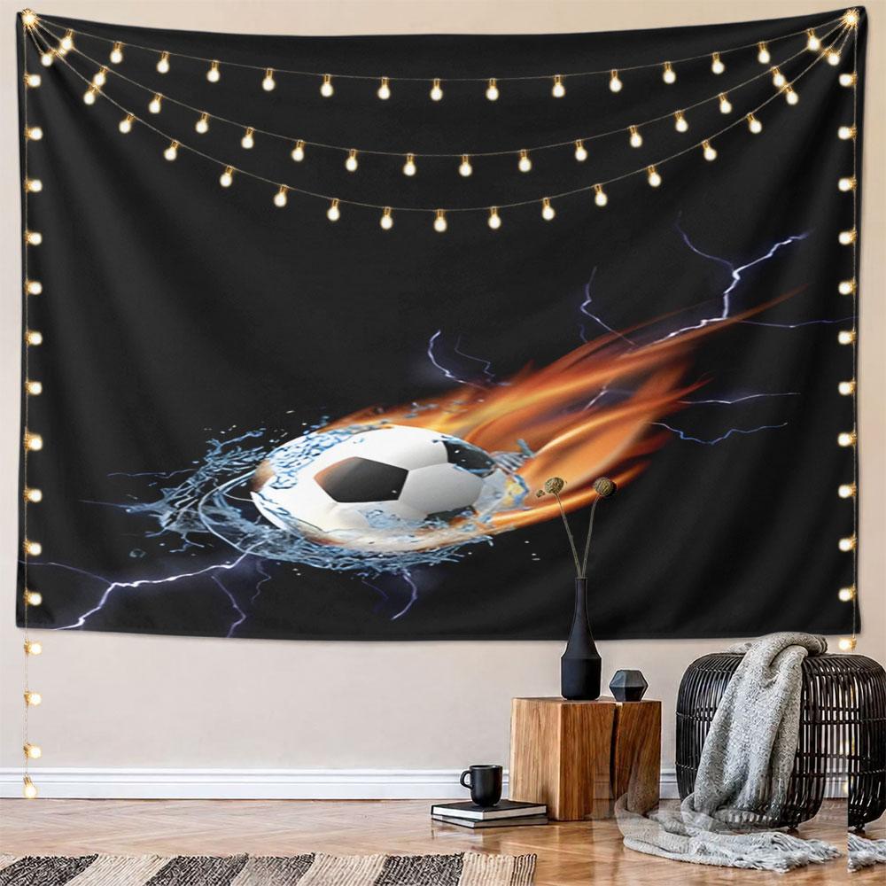 "Fiery Soccer Ball with Water Splash" Pattern Wall Hanging Tapestry Decorative Tapestry Home Decor for Bedroom and Living Room