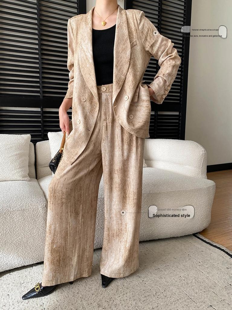 Sijan Early Spring New Arrivals Linen Blend High Intelligence Old Money Drip Suit Jacket Wide Leg Pants Set Sn