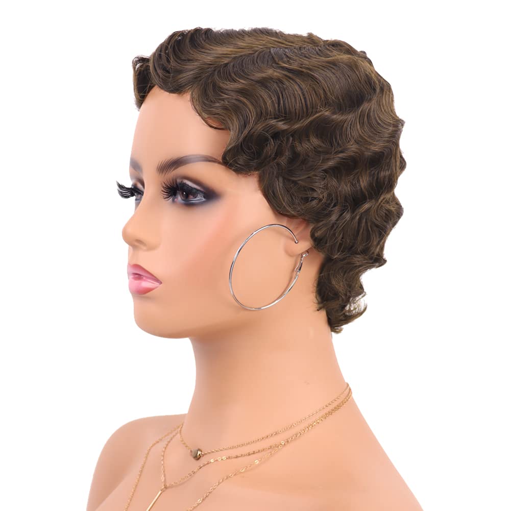 Finger Wave Synthetic Wig Short Mommy Hair Curly Wigs for Black Women Lady Nuna Wig 1920s Cosplay Costume Halloween Party