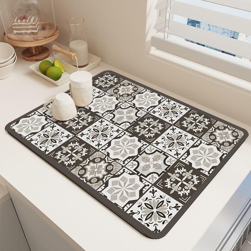 Retro Boheemse Patroon Diatomeeën Pad Waterabsorberende Pad Keuken Koffiezetapparaat Absorberende Afvoer Pad Servies Beker Droogmatten