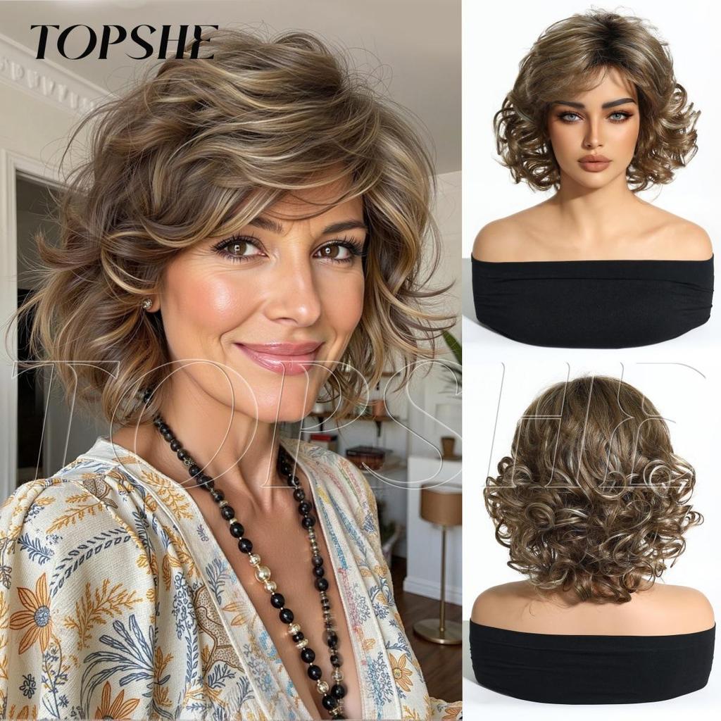 Elegant Silver-White Short Curly Wig for Women - Realistic Bobo Style for Middle-Aged and Elderly Ladies