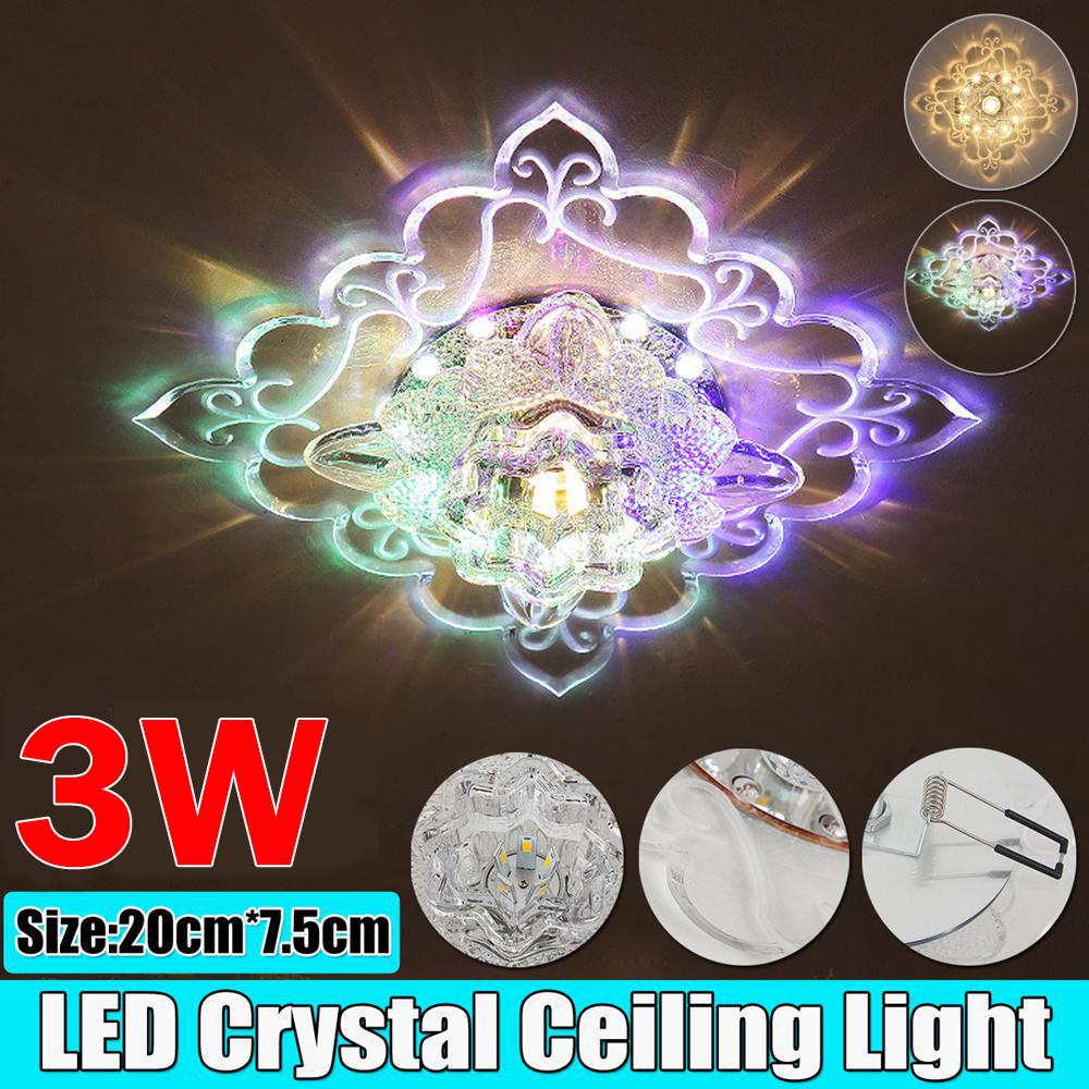 110-240V 3W Modern Crystal Pendant Lamp LED Ceiling Warm/Colorful Light Fixture Aisle Hallway