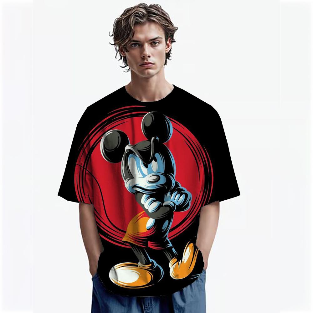 Disney Men Mickey Mouse Print T-Shirt Summer Boy Street Fashion Casual Sports Loose O Neck Quick Dry Short Sleeve Clothing Kid