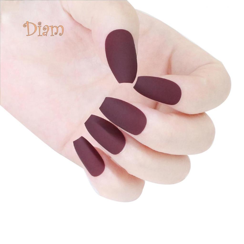 Fetong 24Pcs Coffin False Nails Tip Art Decoration Full Cover Matte Fingernail Stickers