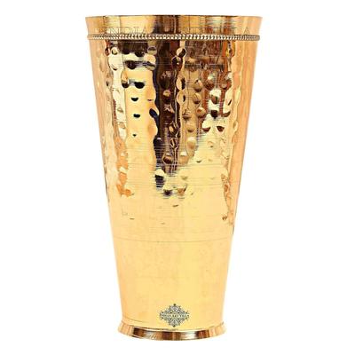 Brass Lassi Glass with Hammered Design, Drinkware & Serveware for Lassi, Milk, and Water, Height-5" Inches, Volume-470 Ml