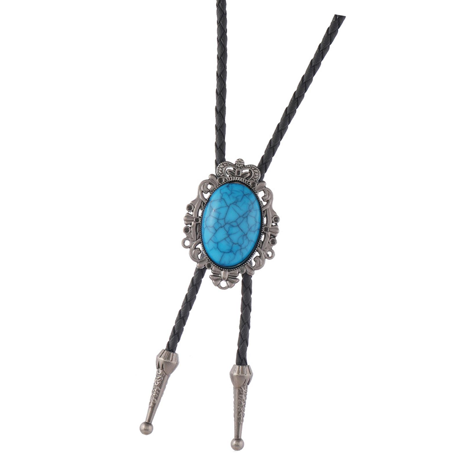 

Lightweight Adjustable Cowboy Bolo Tie With Crack Turquoises Pendant Western Leather Necktie Necklace For Men And Women серебряный