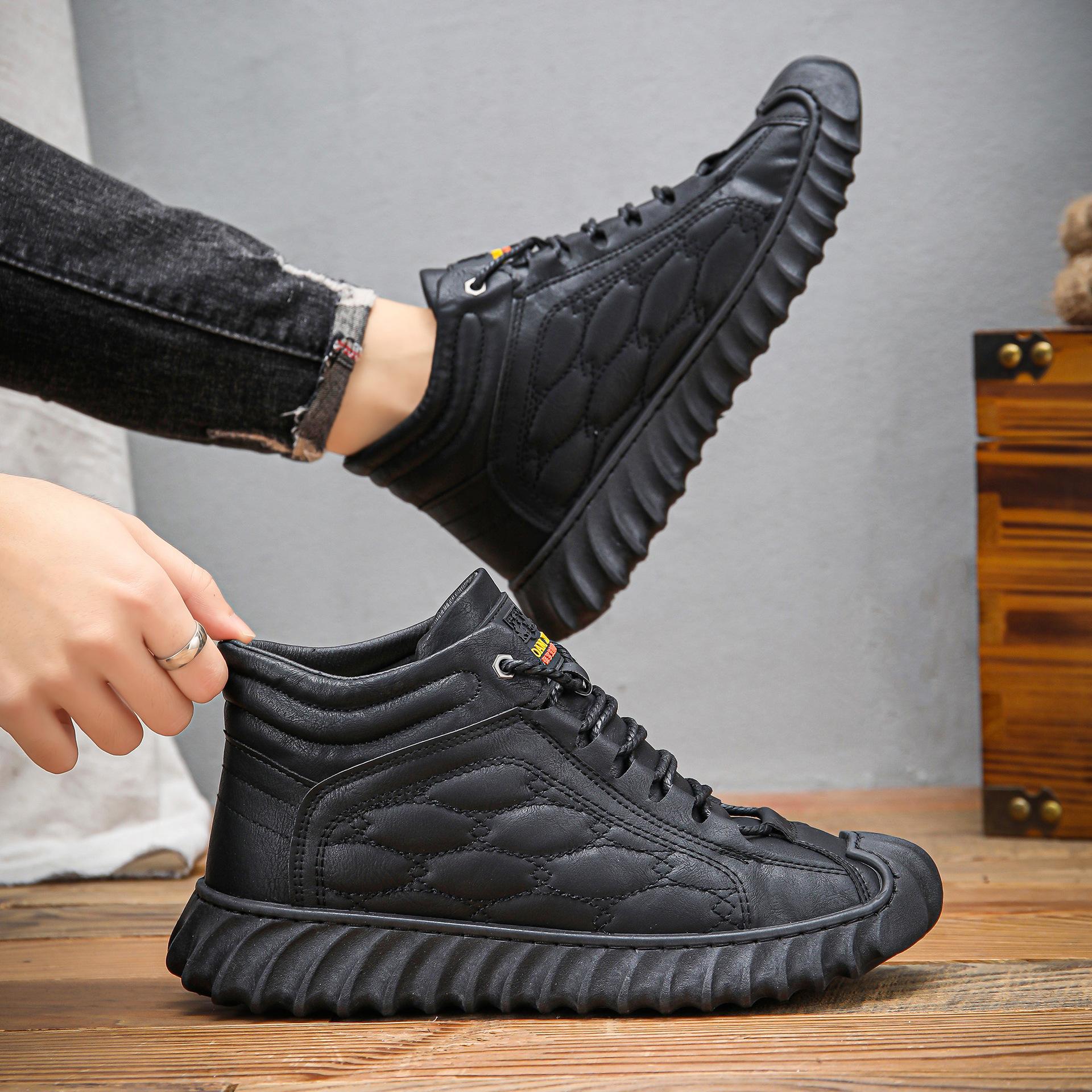 

Зимние хлопковые ботинки мужские бархатные теплые ботинки Мартина с высоким верхом из ПУ модные универсальные для улицы, альпинизма, снегоходы, мужская обувь 39 чёрный