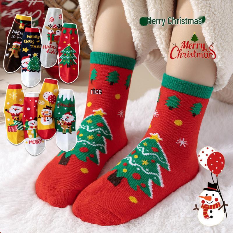 Chaussettes de Noël rouges pour enfants - Chaussettes mi-mollet pour garçons et filles