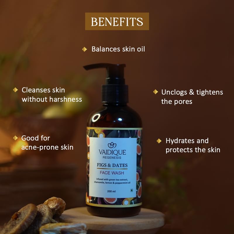 Vaidique Figs and Dates Face Wash infused with Green Tea Extract, Chamomile & Peppermint Oil - 200 ml