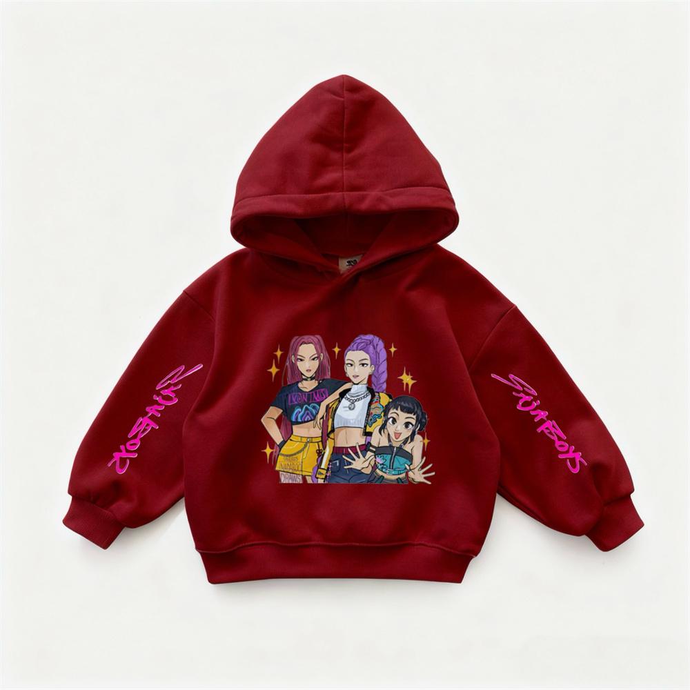 Pink Hoodies Demon Huntrix Long-sleeved Sweatshirts Girls Child Trendy Casual Hooded Tops Kids New Loose Fashion Autumn Wear