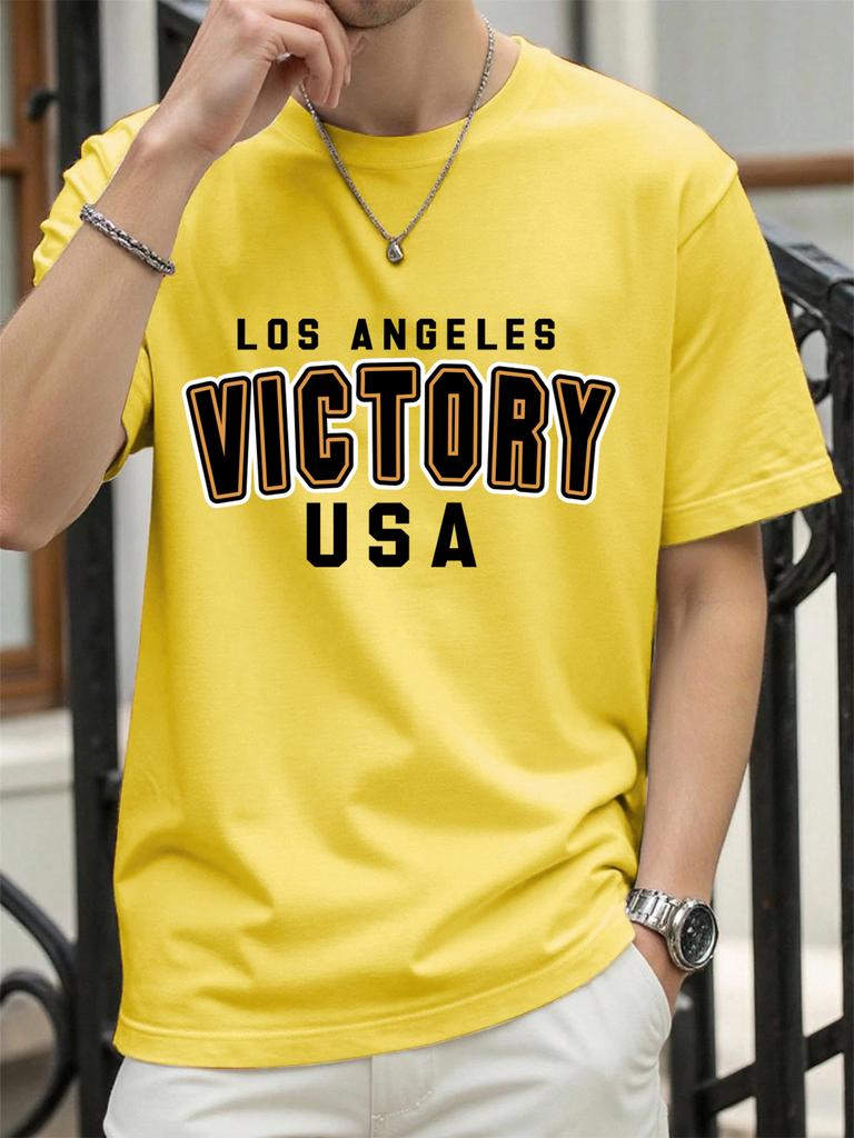 Victory Usa Los Angeles Print Men TShirts Cotton AllMatch T Shirt Comfortable Crewneck Tops Loose Unisex Summer Clothes