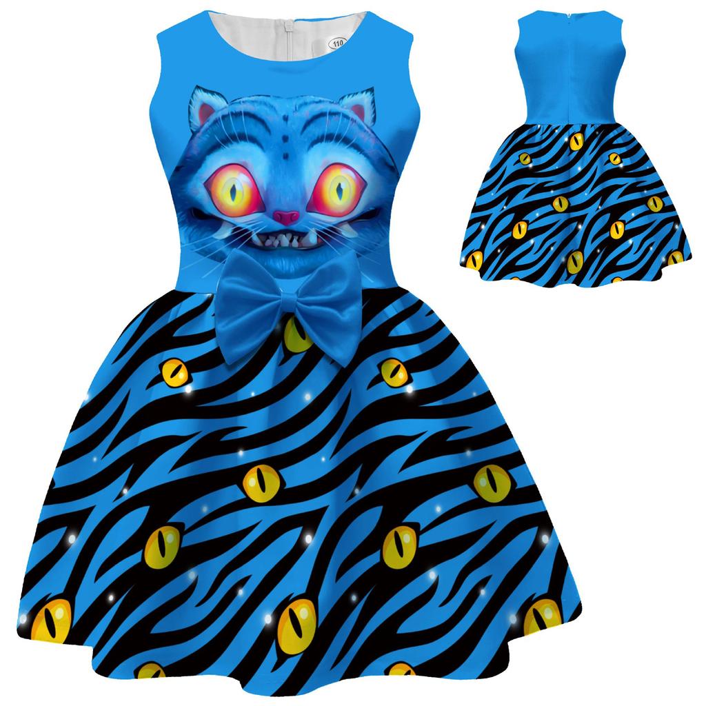 Children's Cartoon Printed Bow Sleeveless Dress Evening Gown
