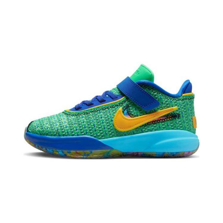 Nike LeBron 20 PS Kaleidoscope Kids Sneakers Green Electric-Algae Game-Royal DV3023-300