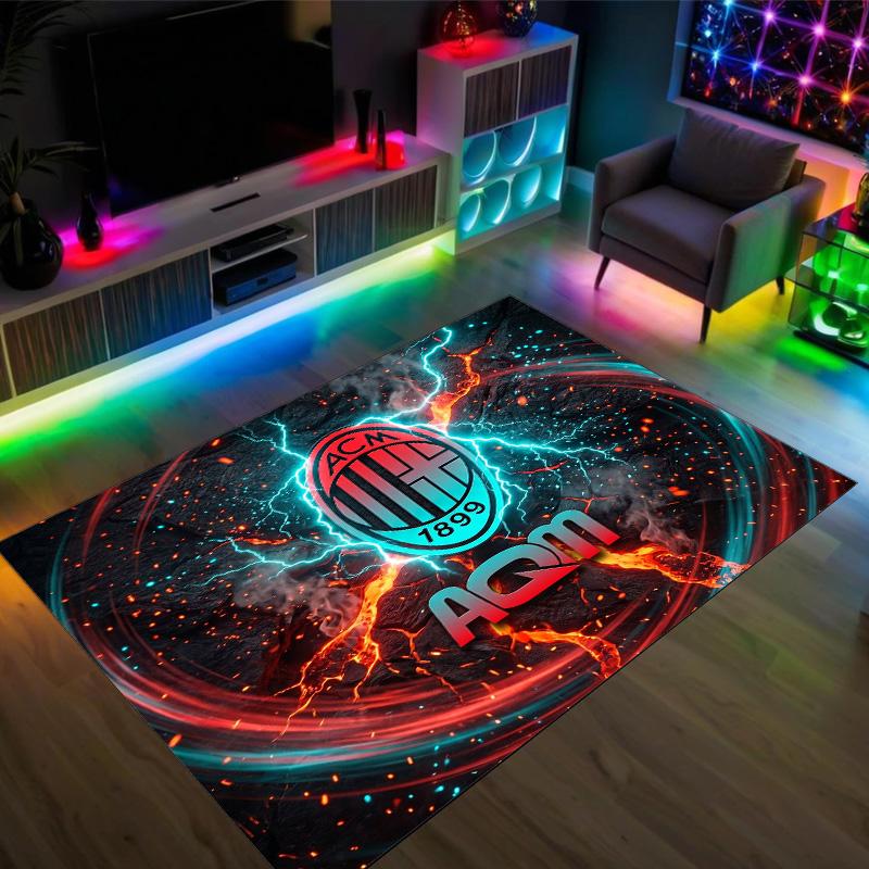 Tapis Velours Cristal Design AC Milan Confortable Non?Tapis imprimé antidérapant pour chambre, salon, entrée